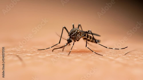  Mosquito Biting: Close-Up of Female Mosquito Feeding on Blood - Insect Pest Control & Disease Prevention