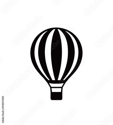 Stylized silhouette of a hot air balloon with vertical stripes.