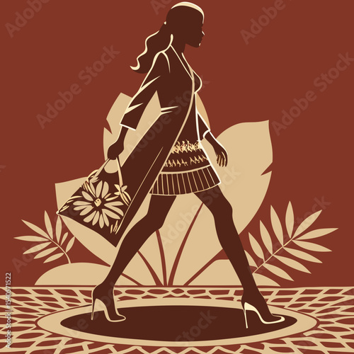 Elegant Silhouette Fashion Model Walking Runway - A Stylish Vector Illustration