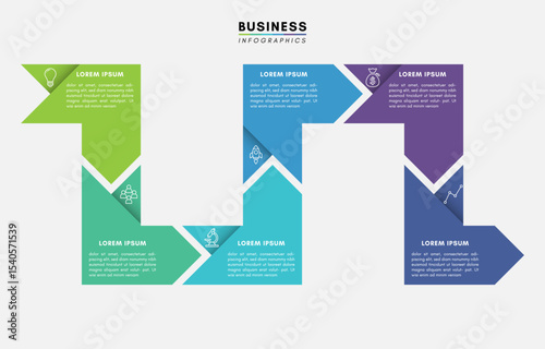 Infographic design template with 6 steps or options, vector illustration.
