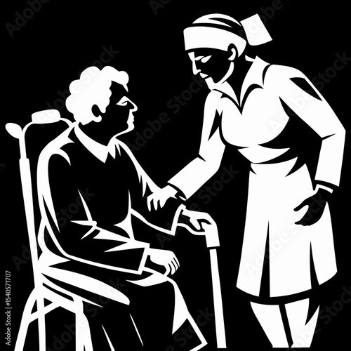 Silhouette of a Nurse Assisting Elderly Patient Compassionate Care and Support