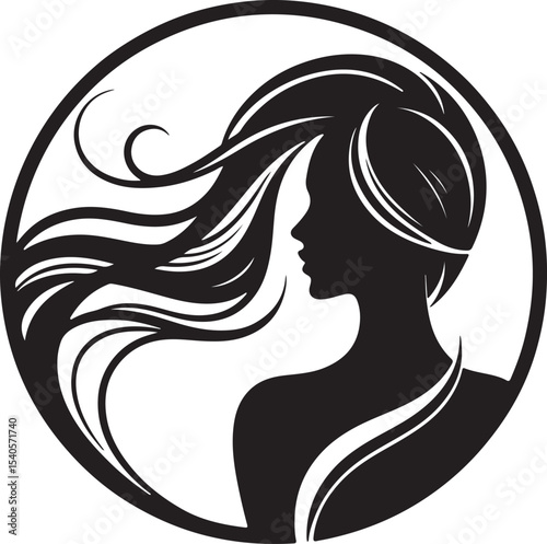 Graceful Lady Silhouette with Long Hair – Fashion Vector Art

