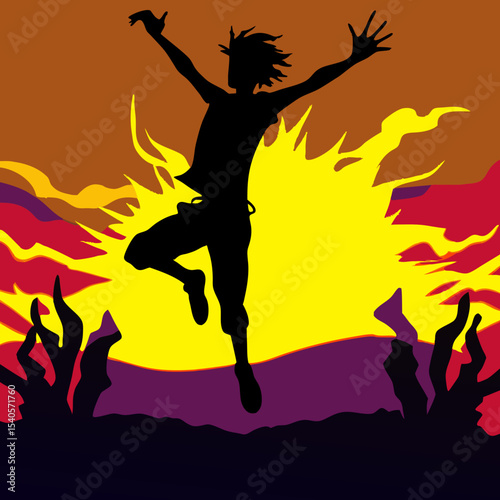 Joyful Silhouette A Person Jumping for Exuberant Celebration at Sunset