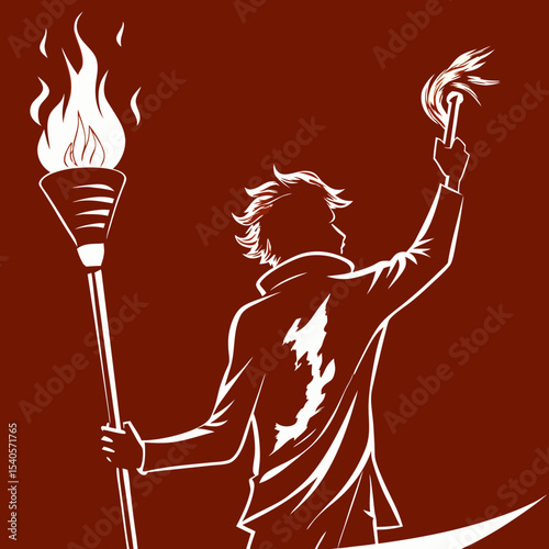 Silhouette of a Person Holding a Torch A Symbol of Hope and Enlightenment