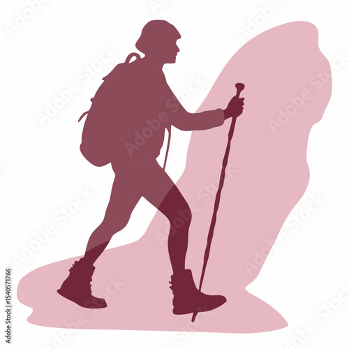 Silhouette of a Hiker Exploring Nature's Trails with Walking Stick