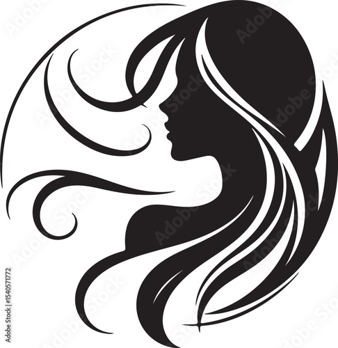 Graceful Lady Silhouette with Long Hair – Fashion Vector Art

