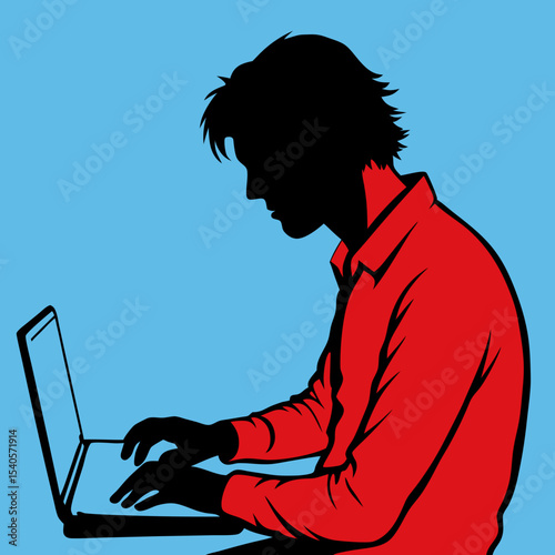 Silhouette of a Programmer Coding, Technology, and the Digital World