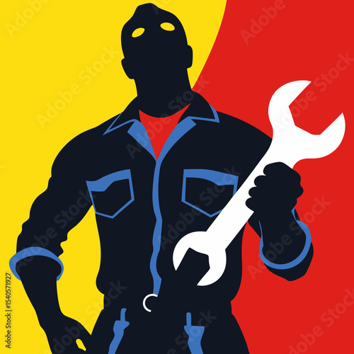 Silhouette of a Repairman A Powerful Vector Illustration of a Mechanic with Wrench