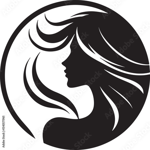 Graceful Lady Silhouette with Long Hair – Fashion Vector Art

