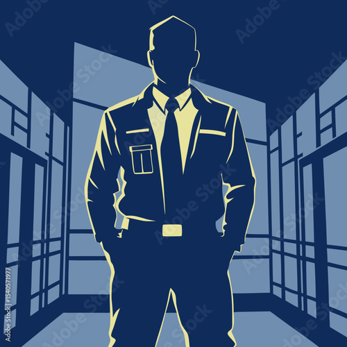 Silhouette of a Security Guard Vigilant Protection and Safety