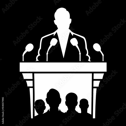 Powerful Silhouette of Speaker at Podium Public Speaking, Leadership, and Conference Illustration