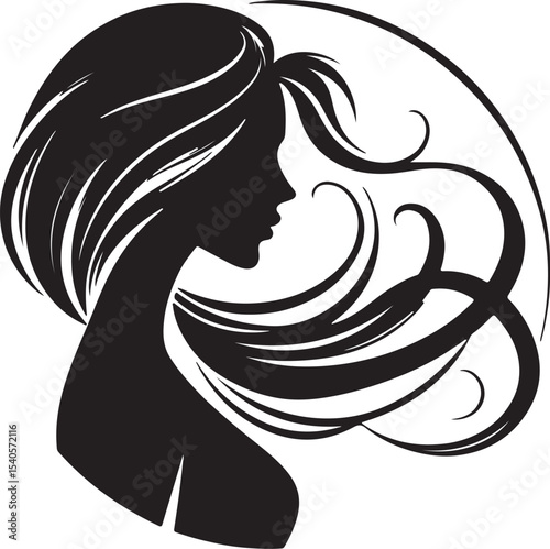 Graceful Lady Silhouette with Long Hair – Fashion Vector Art

