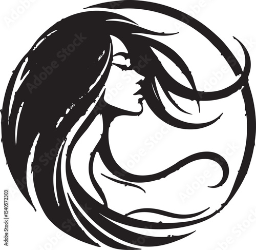 Minimalist Woman Profile Silhouette Inside Circle Frame

