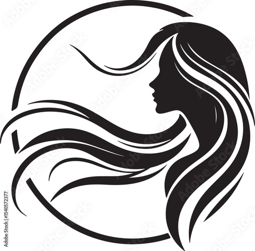Minimalist Woman Profile Silhouette Inside Circle Frame

