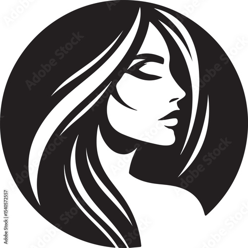 Minimalist Woman Profile Silhouette Inside Circle Frame

