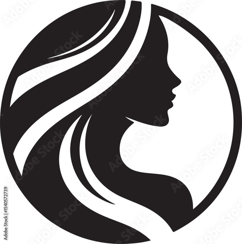 Minimalist Woman Profile Silhouette Inside Circle Frame

