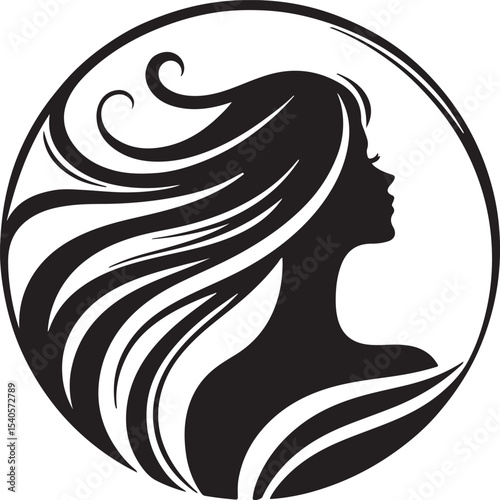 Minimalist Woman Profile Silhouette Inside Circle Frame


