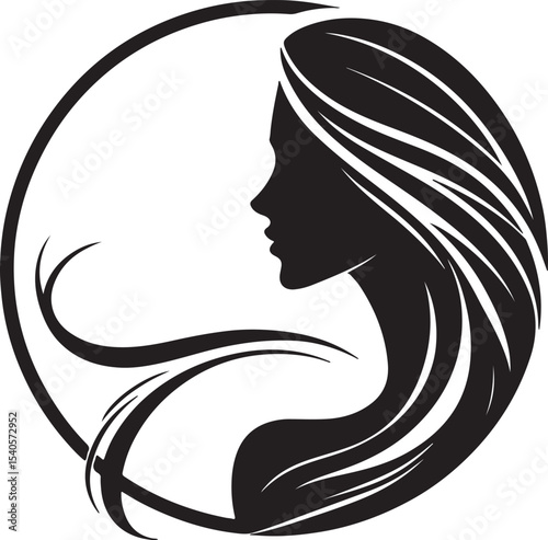 Stylish Female Silhouette with Flowing Hair – Vector Portrait


