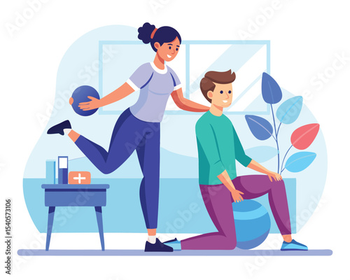 Physical Therapy. Exercise Ball and Rehabilitation