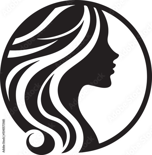 Stylish Female Silhouette with Flowing Hair – Vector Portrait

