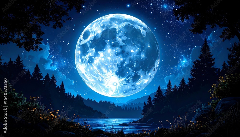 Blue Moon Night Forest Lake. Blue Moon Night Forest Lake.