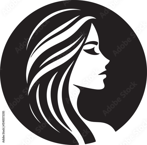 Stylish Female Silhouette with Flowing Hair – Vector Portrait

