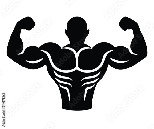 Powerful Bodybuilder Silhouette Muscular Strength and Fitness Icon