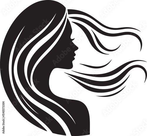 Stylish Female Silhouette with Flowing Hair – Vector Portrait

