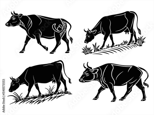 cow sihouette blackvector bundle
