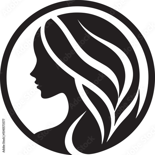 Stylish Female Silhouette with Flowing Hair – Vector Portrait

