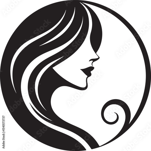 Stylish Female Silhouette with Flowing Hair – Vector Portrait

