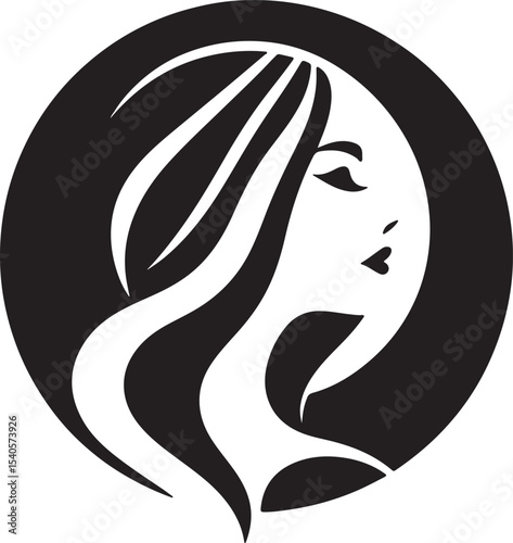 Stylish Female Silhouette with Flowing Hair – Vector Portrait

