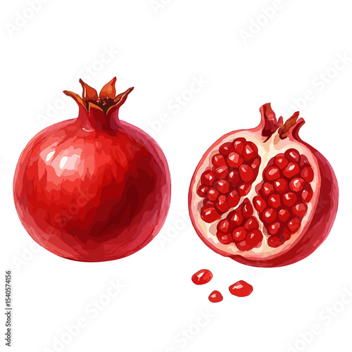 Pomegranate Fruit Vector Whole and Halved