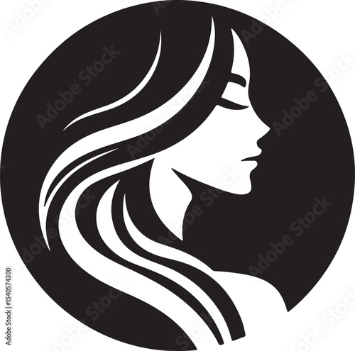 Elegant Woman Silhouette in Profile View – Black and White Vector