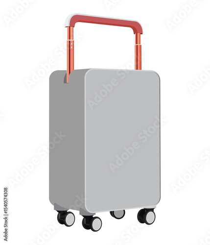 Gray rolling suitcase with red telescopic handle