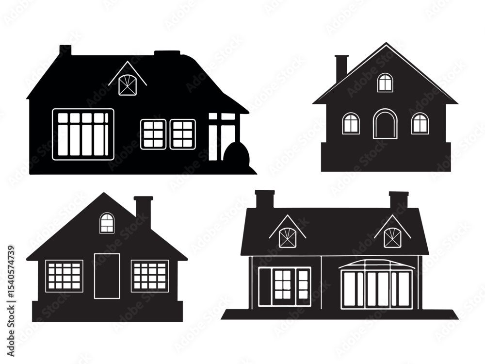 Fototapeta premium Four Different Silhouette House Styles for Real Estate Design