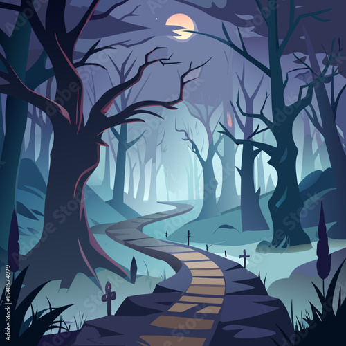 night landscape with moon