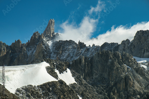 View of Mont Blanc in the fog from the Torino refuge, Punta Helbronner, Aosta, Aosta Valley, Italy, Europe