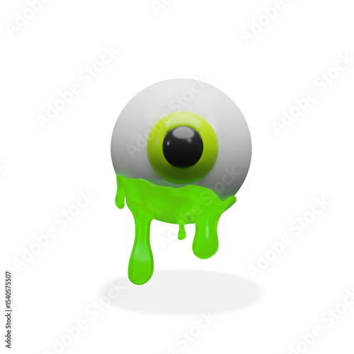Cute 3D cartoon eyeball with green slime. Perfect for Halloween, spooky decorations, candy-themed designs, trick or treat party visuals, and fun creepy autumn graphics.