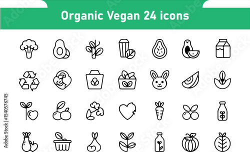 Organic Vegan – 24 Editable Vector Icons
