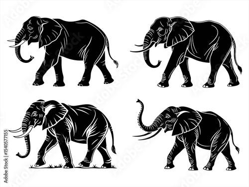 elephant sihouette black vector bundle