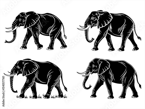 elephant sihouette black vector bundle