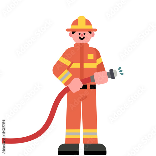 Happy Firefighter Cartoon Illustration, Vector Graphic