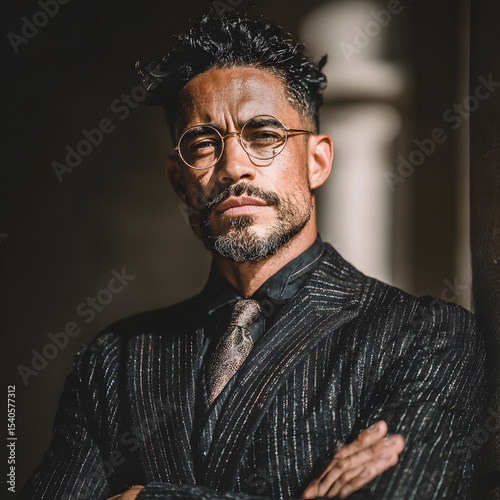 Portrait of a Confident Indian Man Wearing a Formal Suit and Glasses