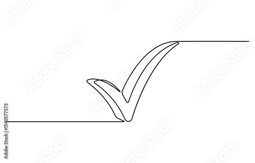 Continuous one line drawing of check mark. Tick single line icon. Check mark black icon, Vector illustration, . Single line confirmation icon. Vector illustration.