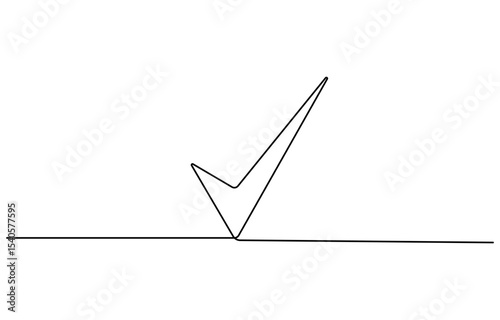 Continuous one line drawing of check mark. Tick single line icon. Check mark black icon, Vector illustration, . Single line confirmation icon. Vector illustration.