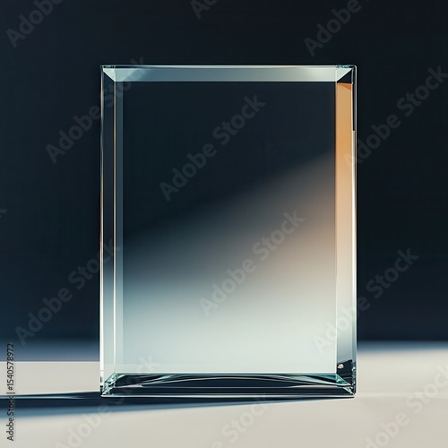 A stunning image of blank square glass trophy mockup, 3d rendering. Empty acrylic award design mock up. Transparent realistic crystal prize plate template. Premium first place.