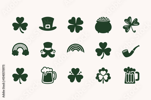 Set of Dark Green St. Patrick's Day Icons