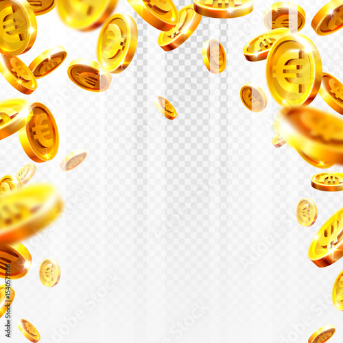 Euro Realistic gold coins explosion on white background. Vector illustration