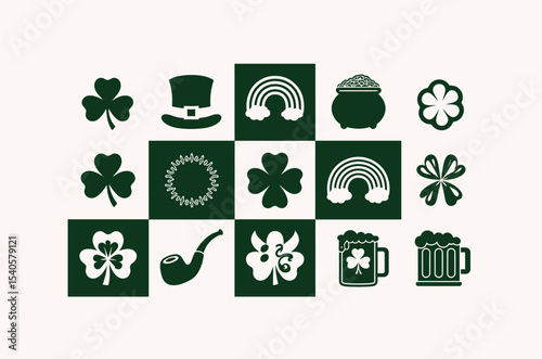 Set of Dark Green St. Patrick's Day Icons